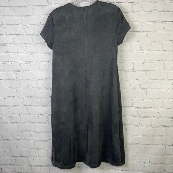 J.MCLAUGHLIN charcoal grey faux suede short sleeve crew neck swing dress size S - Picture 3 of 14